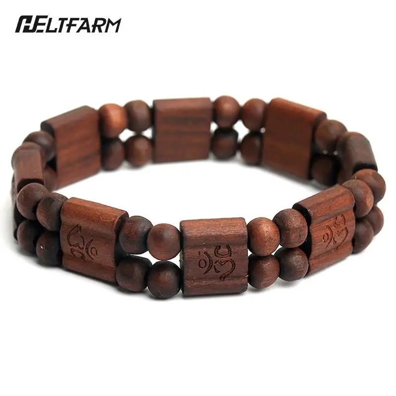 Bohemian Style Two Layers Wood Bracelet Geometric Elastic Wooden Beads Bracelet Fashion Beaded Strand Bracelets For Women Men