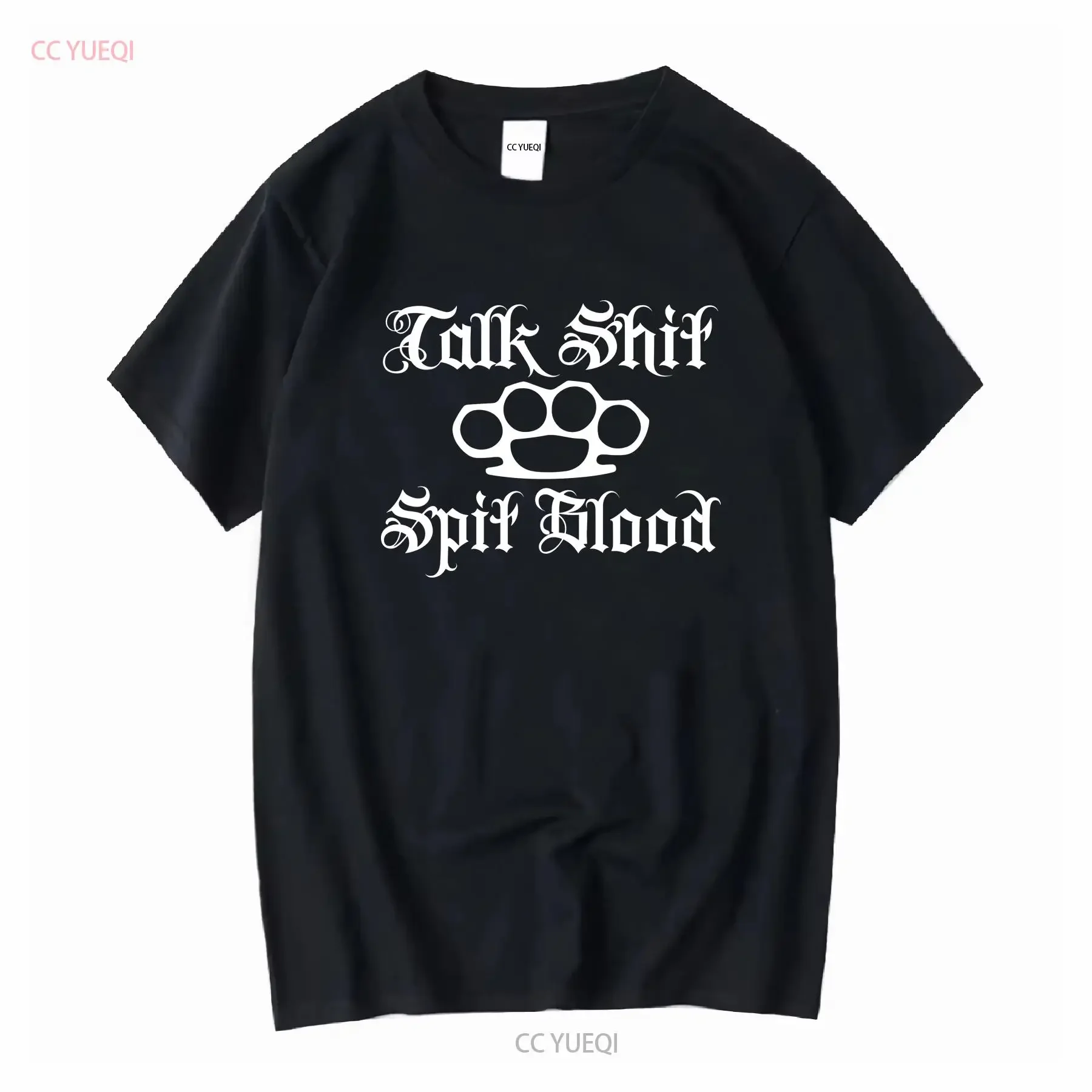 Talk Sh t Spit Blood Shirt Brass Knuckles Smack Trash Thug Life Gráfico lavado vintage para hombre Ligeramente cómodo Estirado