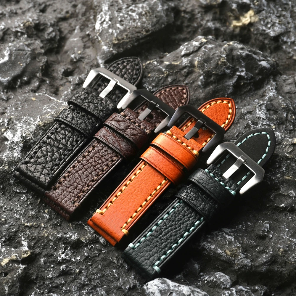 Handmade Head Layer Cowhide Watch Strap, 20MM 22MM 24MM High-end Genuine Leather Men's Thickened Watch Strap, Vintage Style