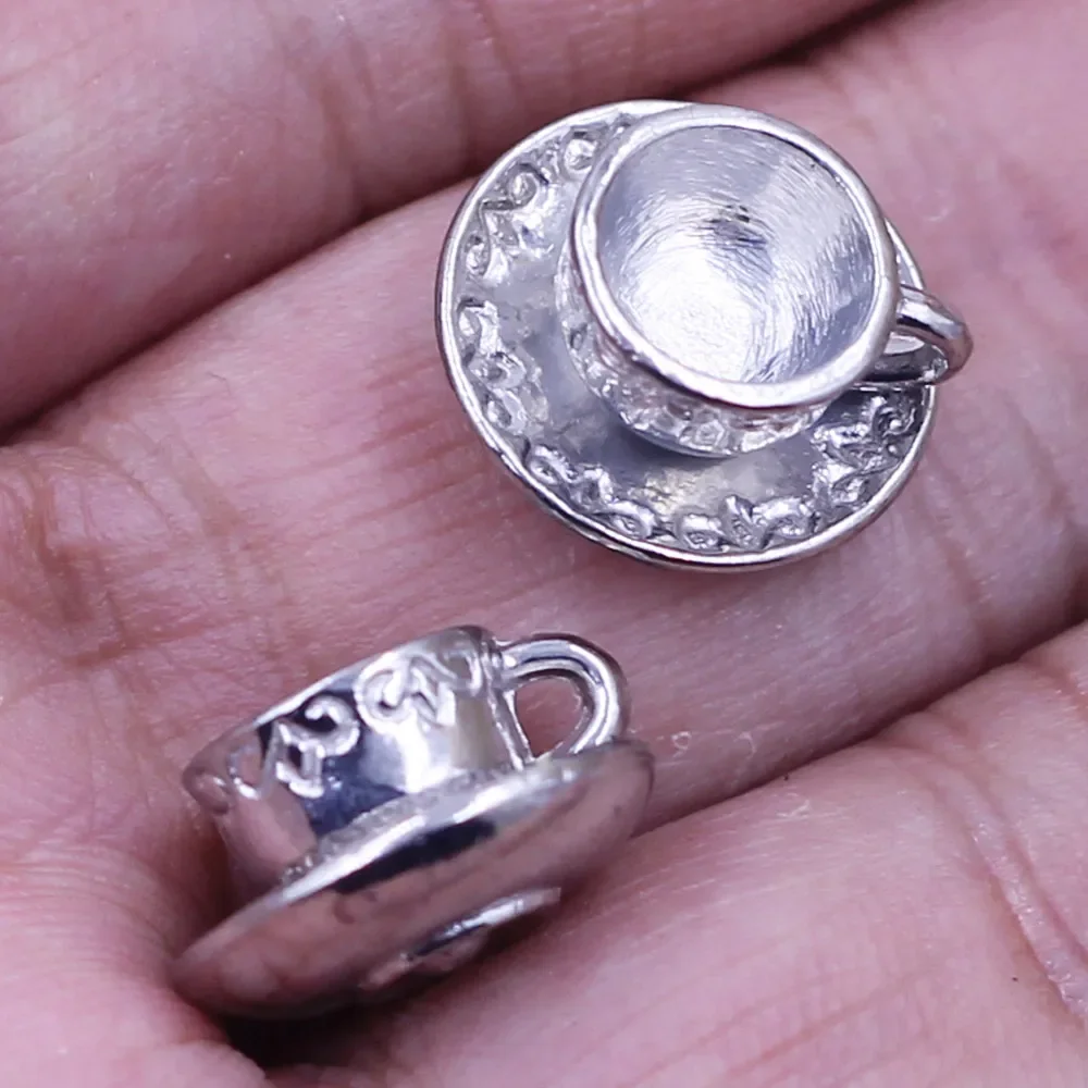 10Pcs Pendants Coffee Tea Cup Saucer Tableware Zinc Metal Alloy Silver Tone Jewelry DIY Findings Charms 14x8mm