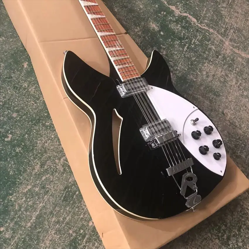 Nueva guitarra eléctrica 360 negra de 12 cuerdas, venta al por mayor y al por menor.