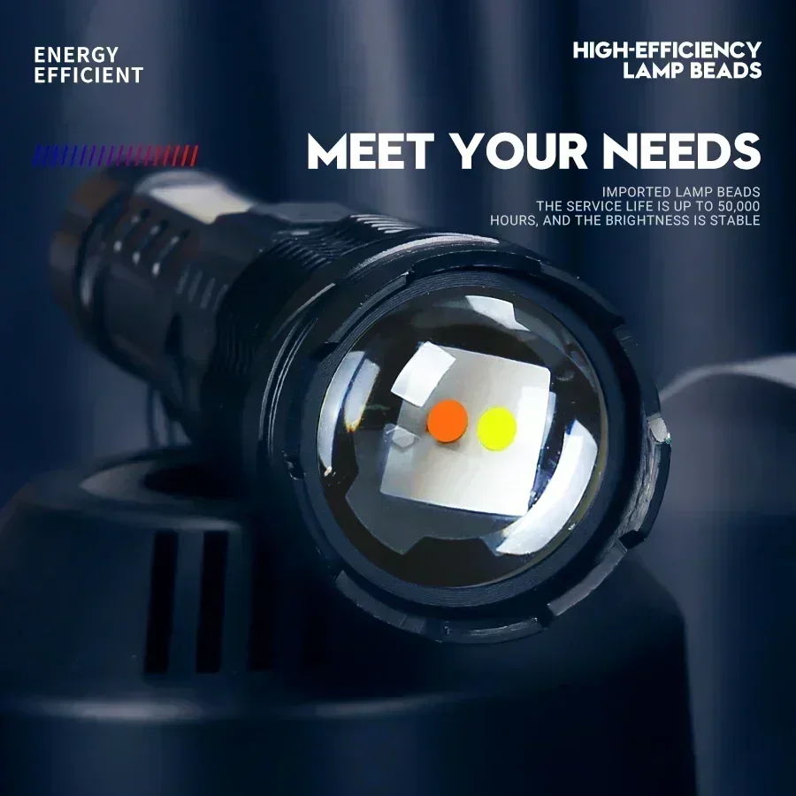 KDULIT Super Bright LED COB Flashlights USB Rechargeable Torch with 10 Light Modes Waterproof Zoomable Powerful Handheld Lantern