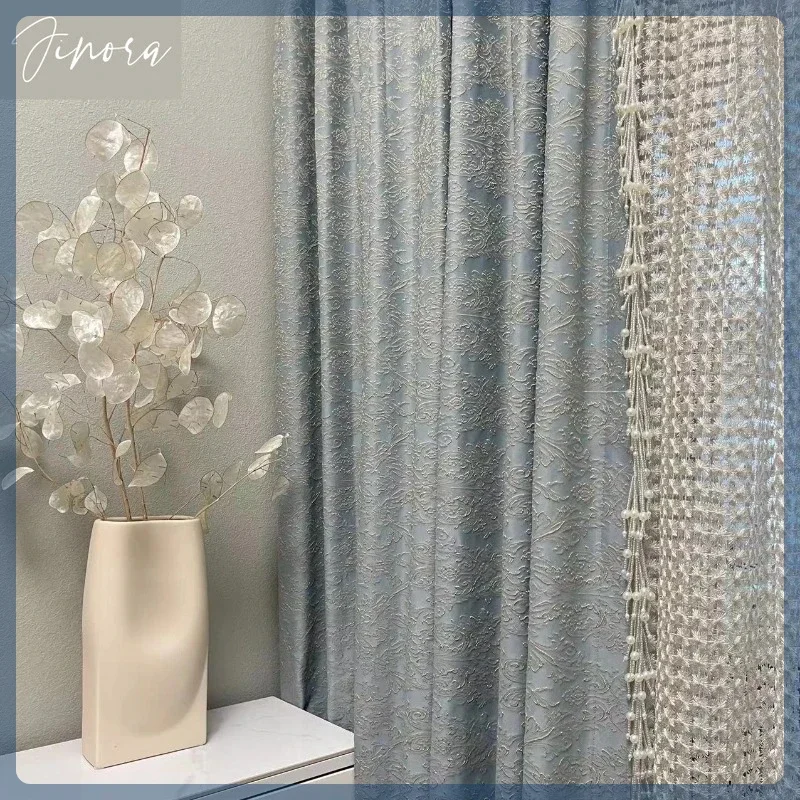 

French Gold Embroidery Curtains for Living Room Villa Relief Shading Jacquard High Curtain Fabric European Style Customized