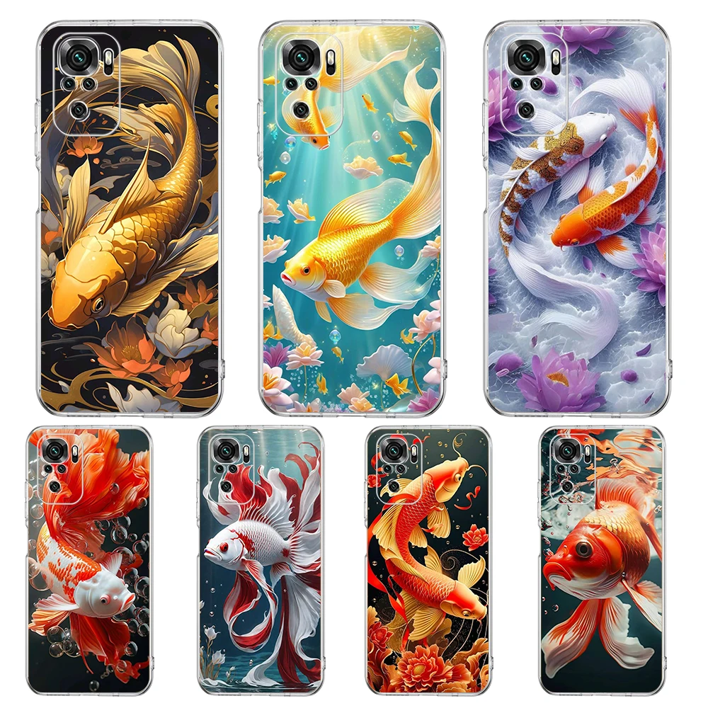 Cartoon Fish Phone Case Cover for Redmi Note 10 11 11T 7 8 8T 9 K40 Gaming 9A 9C Pro Plus Transparent Soft Shell Capas Bags TPU