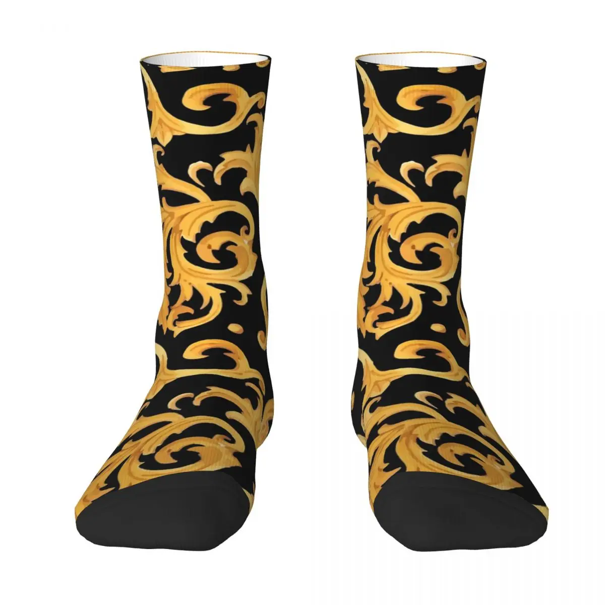 Baroque Print Socks Gold Floral Kawaii Stockings Ladies Warm Soft Cycling Socks Autumn Custom Anti Slip Socks