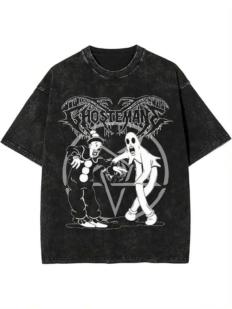 Vintage T-Shirt Heavyweight Unisex Black Tee With Iconic Skull Wings Logo Ghostemanes Characters Loose Fit Crew Neck 100% Cotton