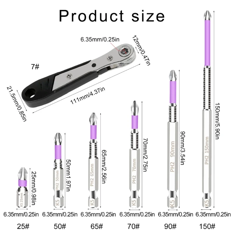 Set punte per cacciavite a croce con impatto antiscivolo cromato a coppia elevata, teste trapano magnetiche adatte per