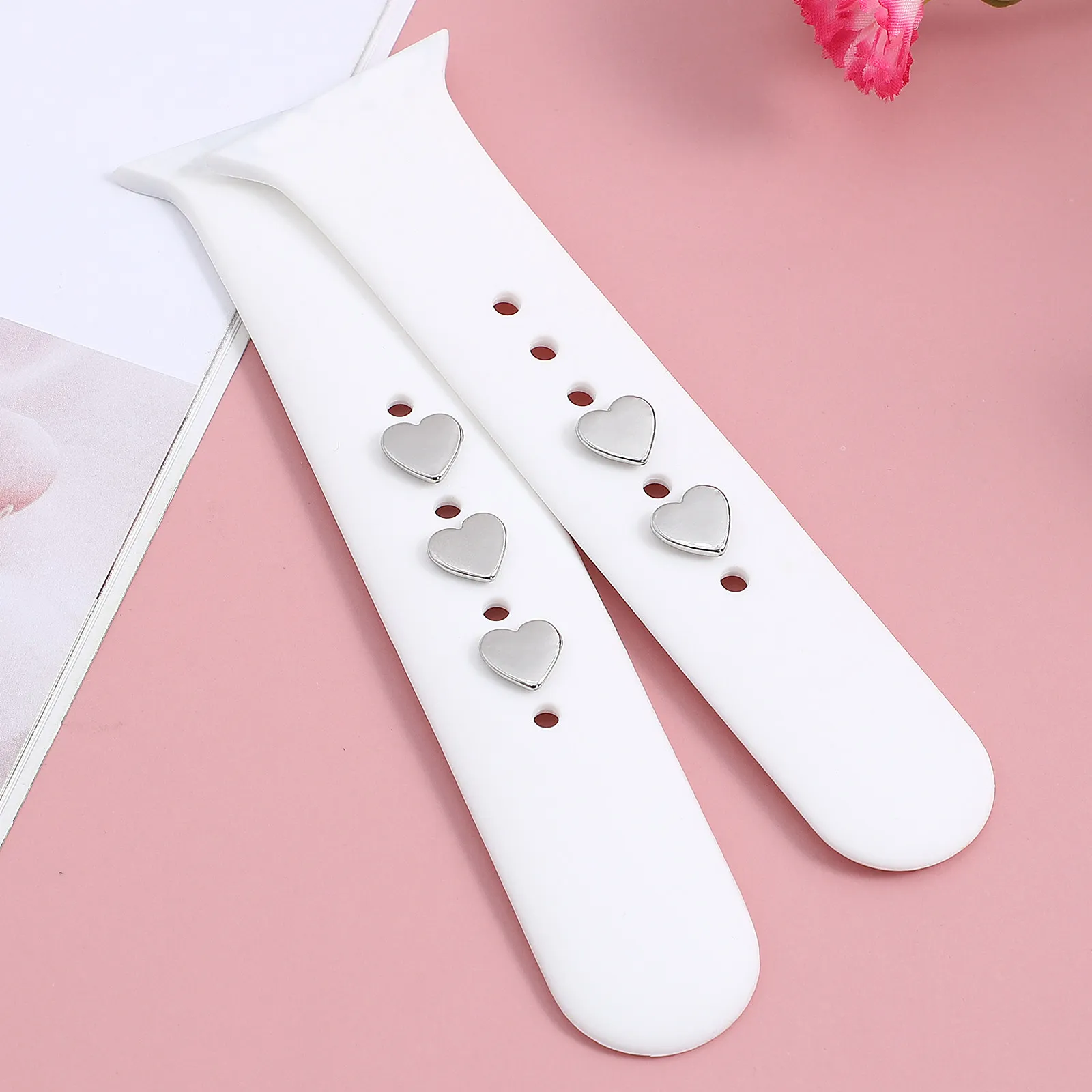 5Pcs Alloy Heart Shape Watch Band Charms Studs Decorative Watch Strap Accessories for Women Men Stylish Personalized Gift