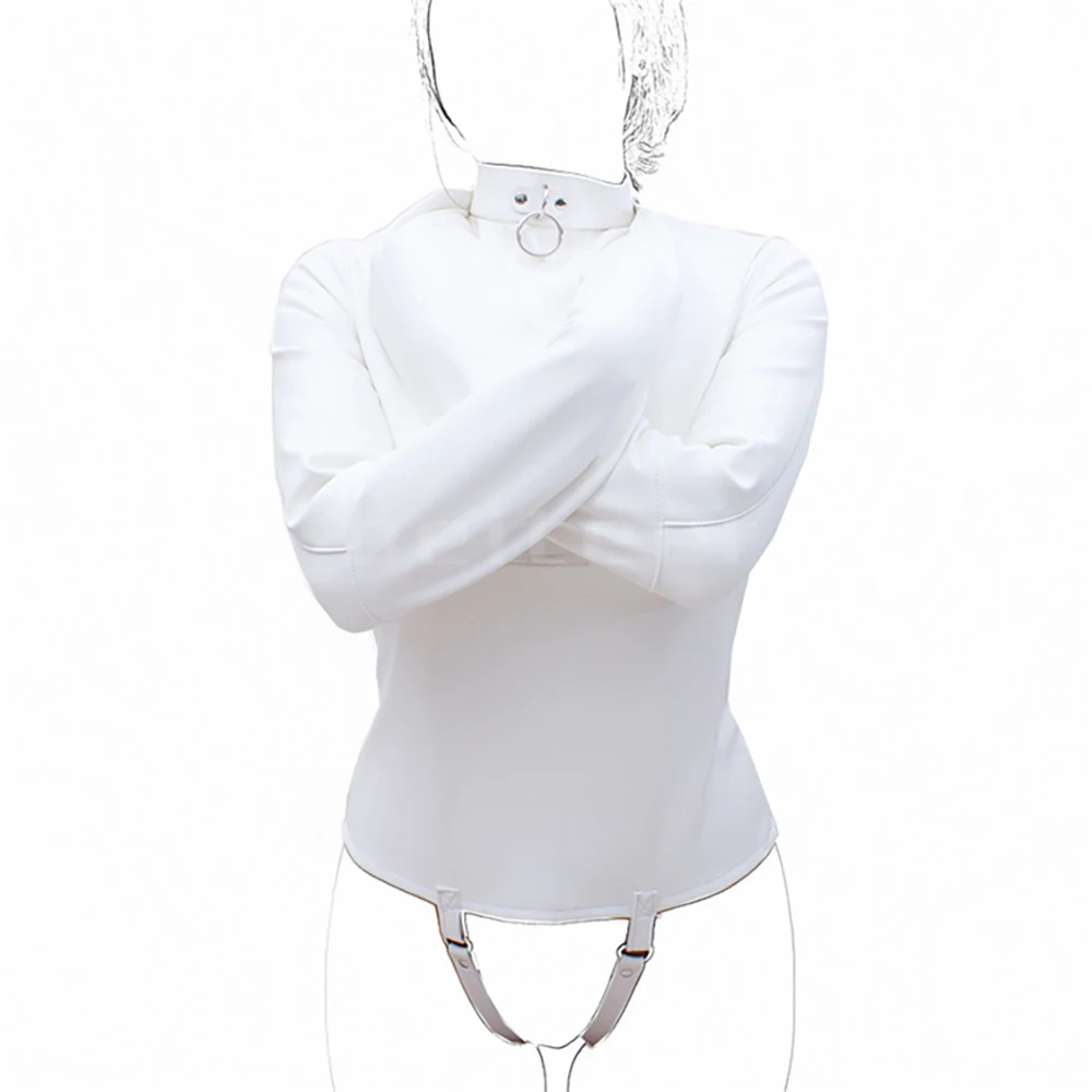 Leather SM Lingerie Straitjacket with Crotch Strap,Games Bondage Straight Jacket Harness,Slave Role Gimp Costumes BDSM Sextoys
