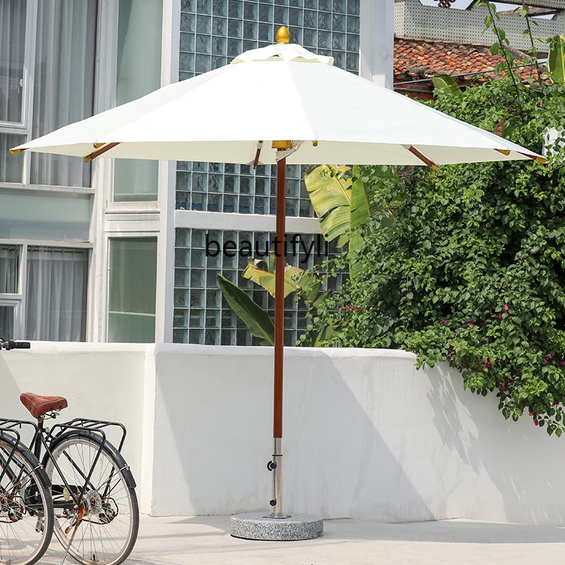 High-End Outdoor Central-Column Umbrella Teak Patio Umbrella Outdoor Roof Garden Umbrella Leisure Solid Wood Commercial