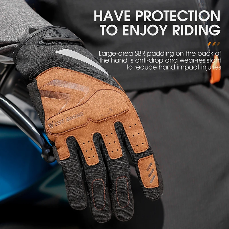 WEST BIKING Motorcycle Gloves MTB Downhill Enduro Full Finger Touch Screen Gloves With Joint Protection Anti Shock Moto Gloves