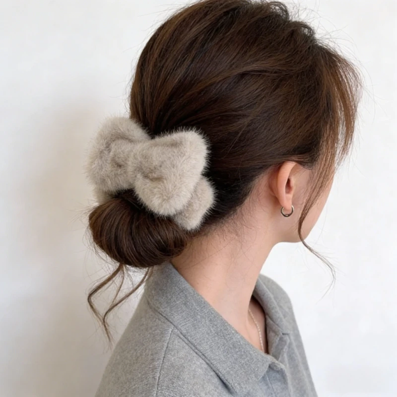 

Plush Bow Meatball Shaped Head Grab Clip Women's Back of The Head High End Feeling New Style of Hair Clip Hair Fashion Accessory