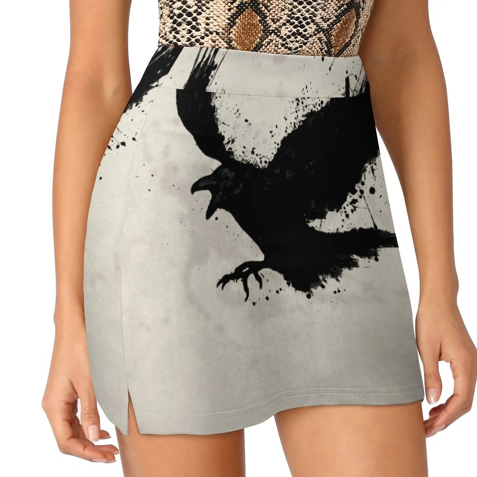 Raven Women's skirt Mini Skirts A Line Skirt With Hide Pocket Raven Bird Sketch Spatter Drips Animal Wildlife Crow Hugin Munin