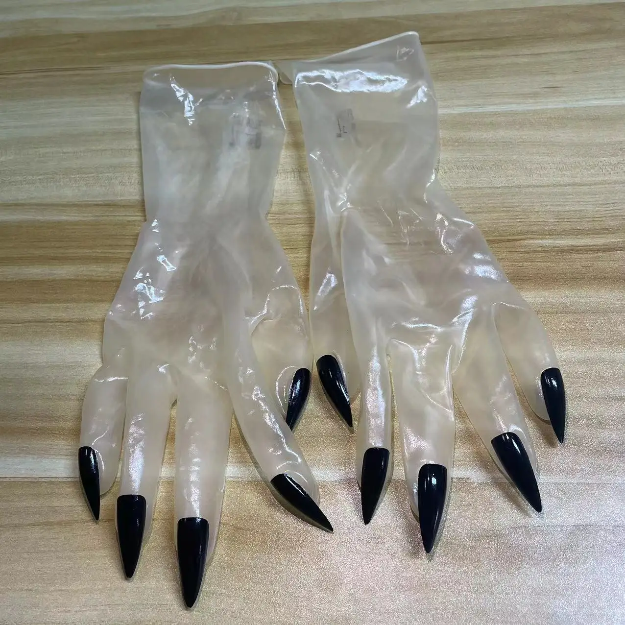 Super Thin Oil Shiny Transparent Latex Gloves Zentai Glove Fetish Crossdress Men\'s Sheer Cosplay Kigurumi Long Nails Gloves