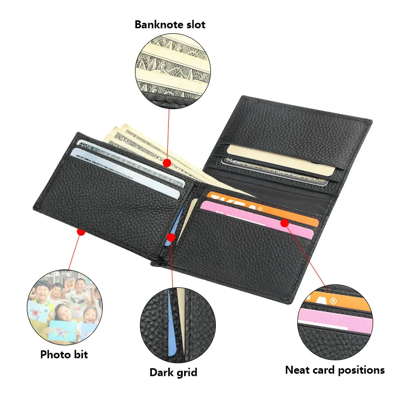 Genuine Leather Small Wallet Card Holder Male Money Bag Purse Casual Thin Slim Bifold Wallets Mini Credit Card Purse Quality