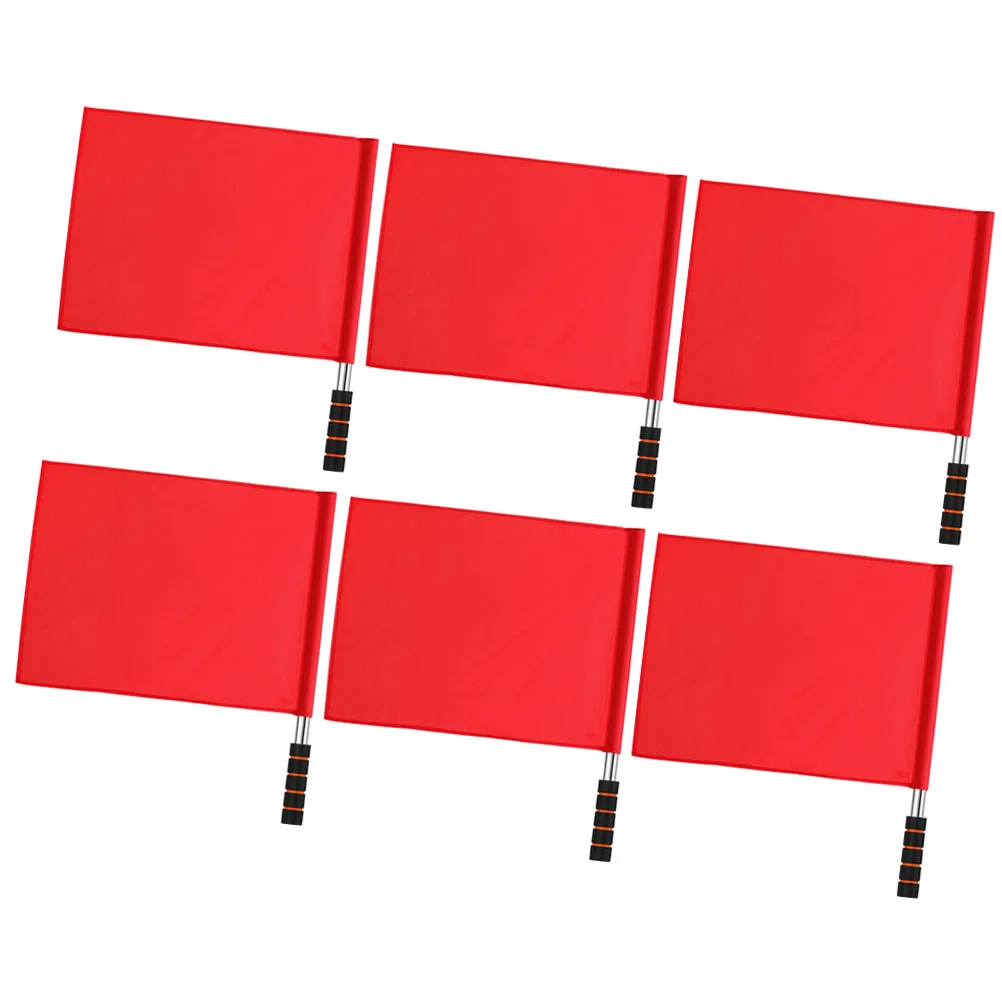 

6Pcs Referee Flags Bright Red Lightweight Polyester Stainless Steel Sports Accessory Handheld Signal Flags Soccer Flag