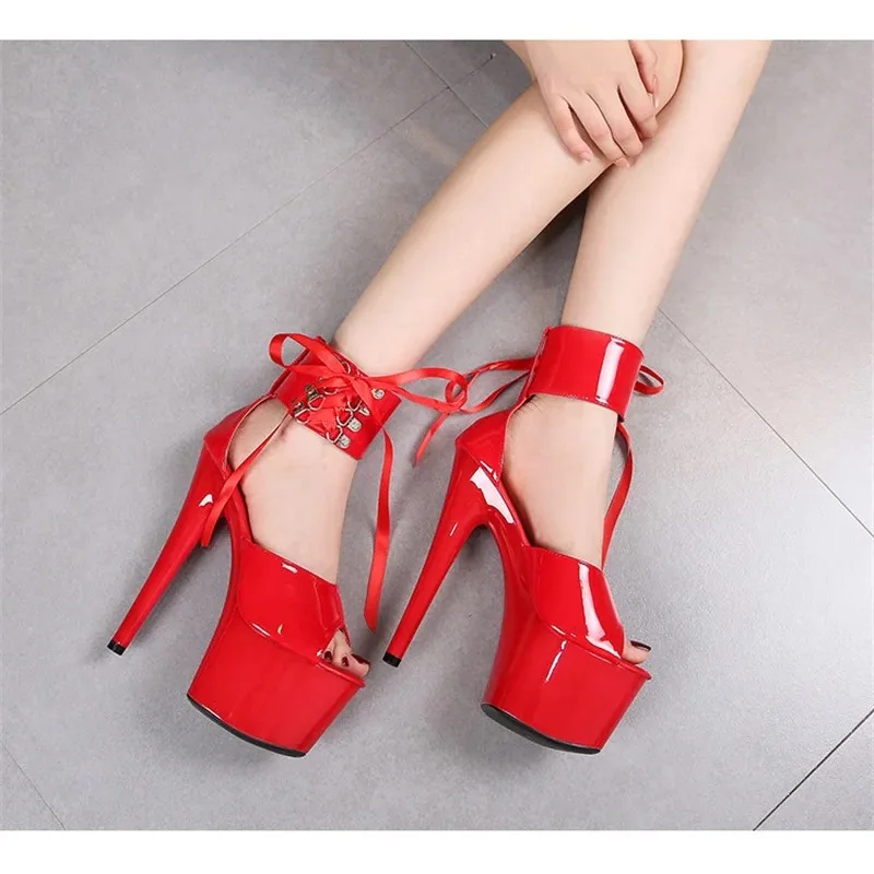 2025 Ankle Lace-up Platforms Woman Sandals Fashion Peep Toe Fetish Thin High Heels Nightclub Stripper Banquet Female Shoes view 5