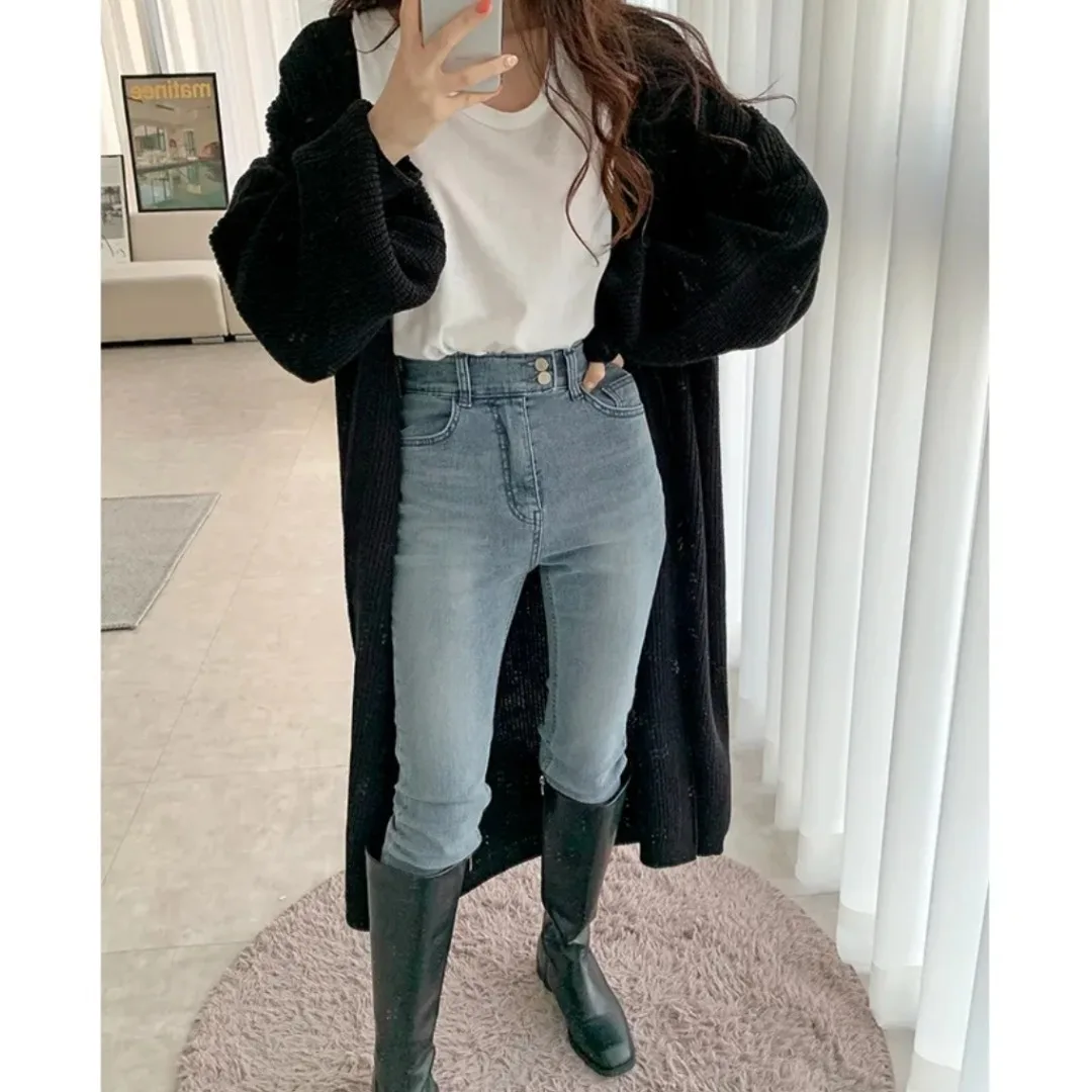 Elegancki sweter dziergany Jaet damski o luźnym kroju, ocieplany, jesienno-zimowy długi top, wysokiej jakości, miękki, wygodny, uniwersalny płaszcz wierzchni.