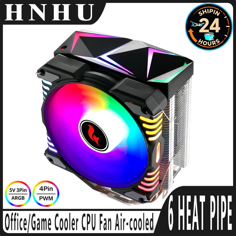 HNHU CPU Air-cooled Processor 4/6 Heat Pipes Radiator AM4 Cooler ARGB 120mm Fan 4 pin/PWM install LGA115x 1200 1700 2011 X79 X99
