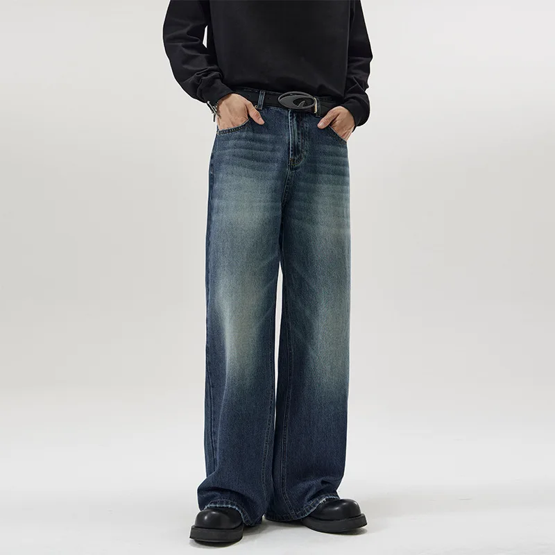 Men's Baggy Jeans Unisex Wide Leg Denim Pants Tinted Charcoal Blue Wash Streetwear Wholesale Retro Apparel Bottoms