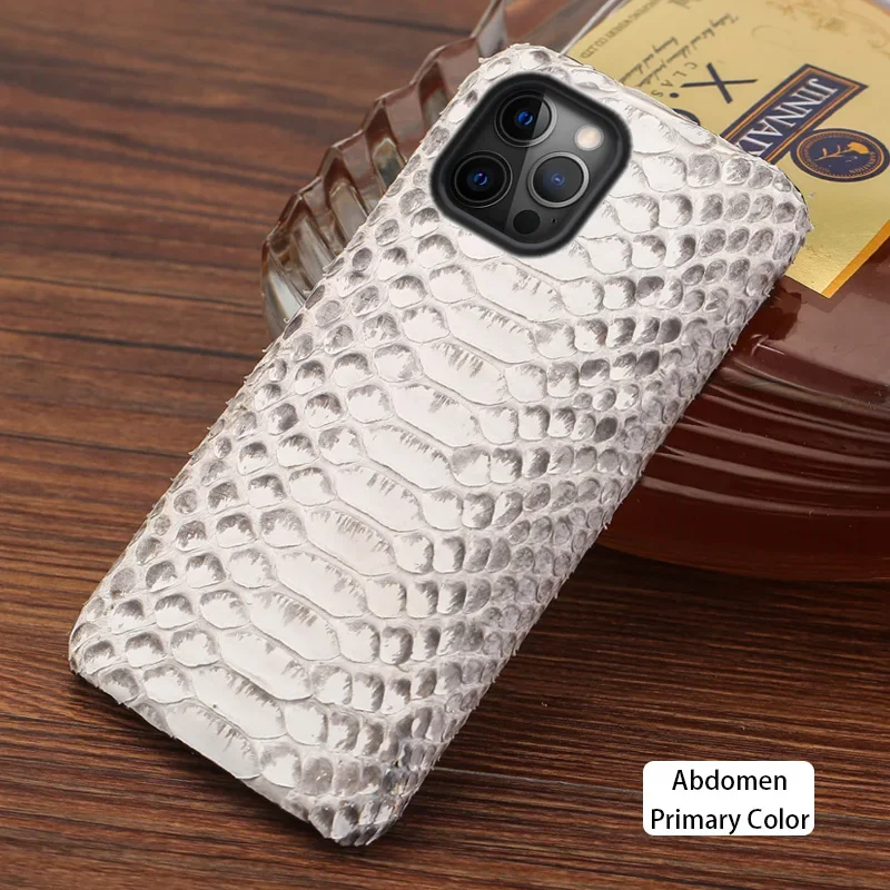 Genuine Python Skin Leather Phone Case For iPhone 14 13 Pro Max 12 11 XS XR X Handmade Half-Wrapped Snakeskin Armor Back Cover