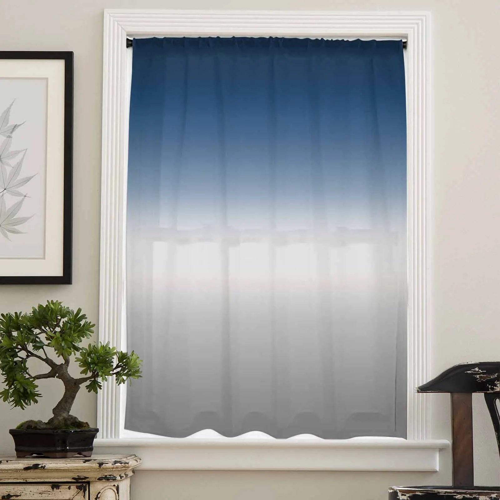 Blue Gray Gradient Abstract Sheer Curtains for Living Room Bedroom Window Treatment Kitchen Chiffon Curtain