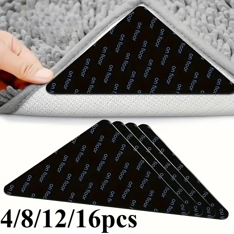 4/8/12/16pcs Rug Gripper Pads Reusable Double-Sided Stickers Keep Area Rugs Corners Flat Grips Hardwood Tile and Laminate Floor