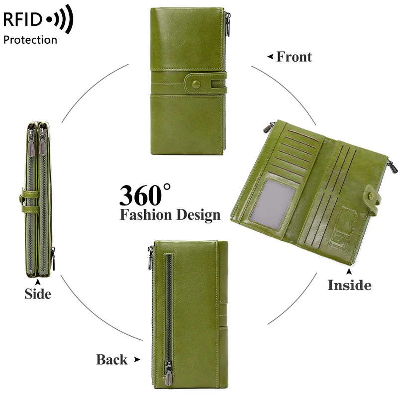 RFID Protection Women Wallet Dual Zipper Long Coin Purse for Travel Bithday Gifts