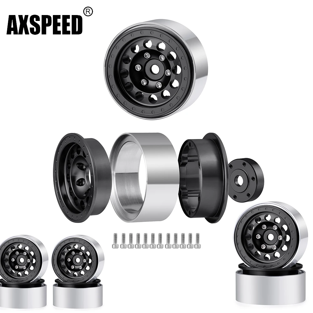 

AXSPEED Metal Alloy Beadlock Wheel Rims Hubs For 1/18 RC Crawler Car TRX4-M Tires Accessories