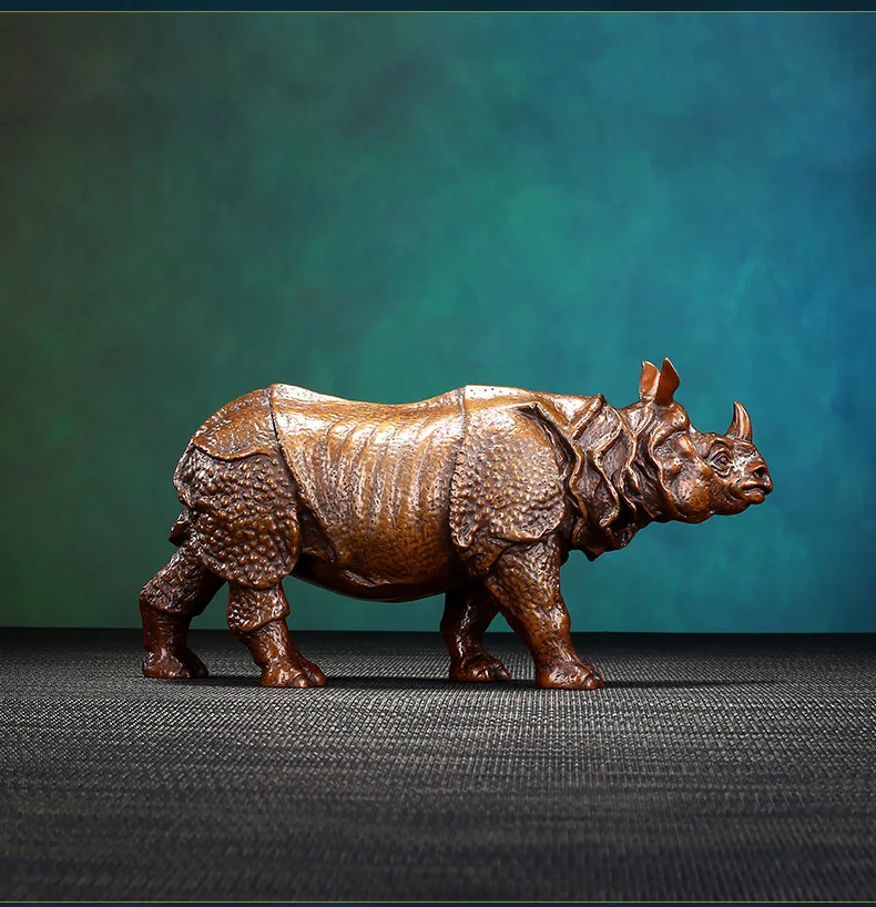 Creative rhinoceros statue copper crafts home decor living room entrance office desk decoration store opening gift giving