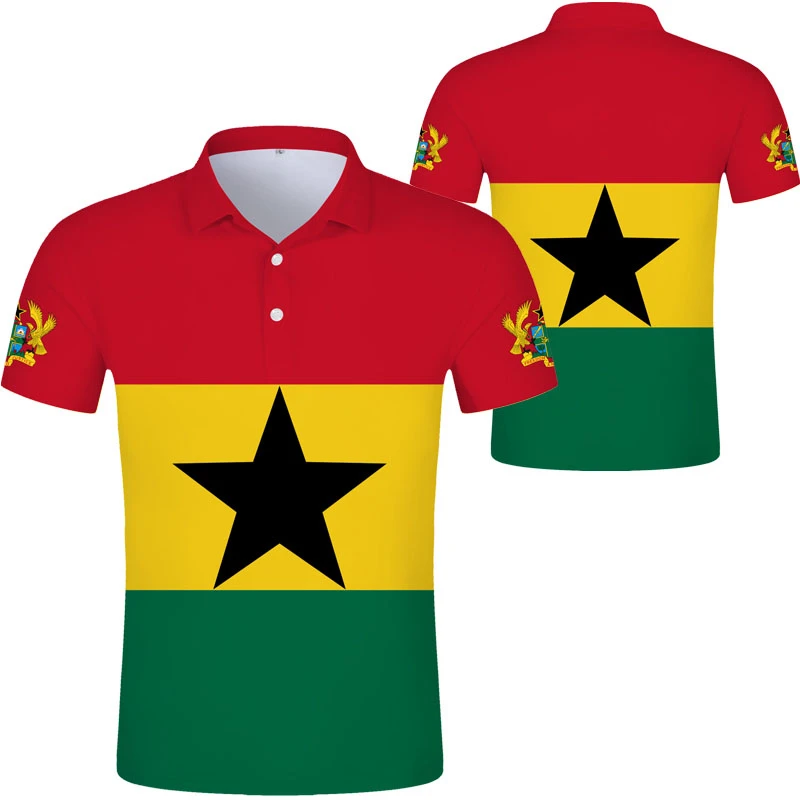 2024 Ghana Flag Graphic Polo Shirt Ghanaianoy National Emblem Map Men Jersey Tops Republic College Africa Kids Sports Streetwear