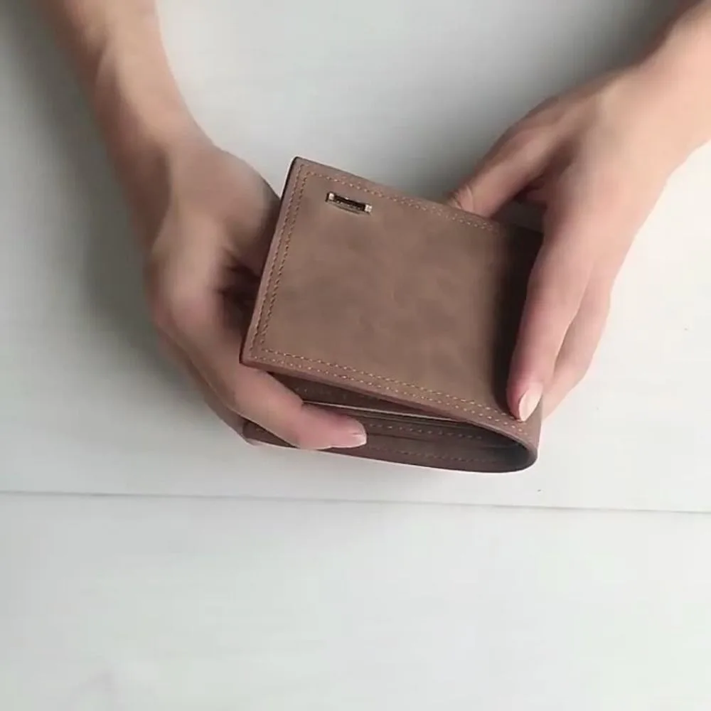 ミニマリスト Pu レザーメンズショートウォレットブラックコーヒー二つ折り複数のポケット大容量 ID カードホルダー男性女性