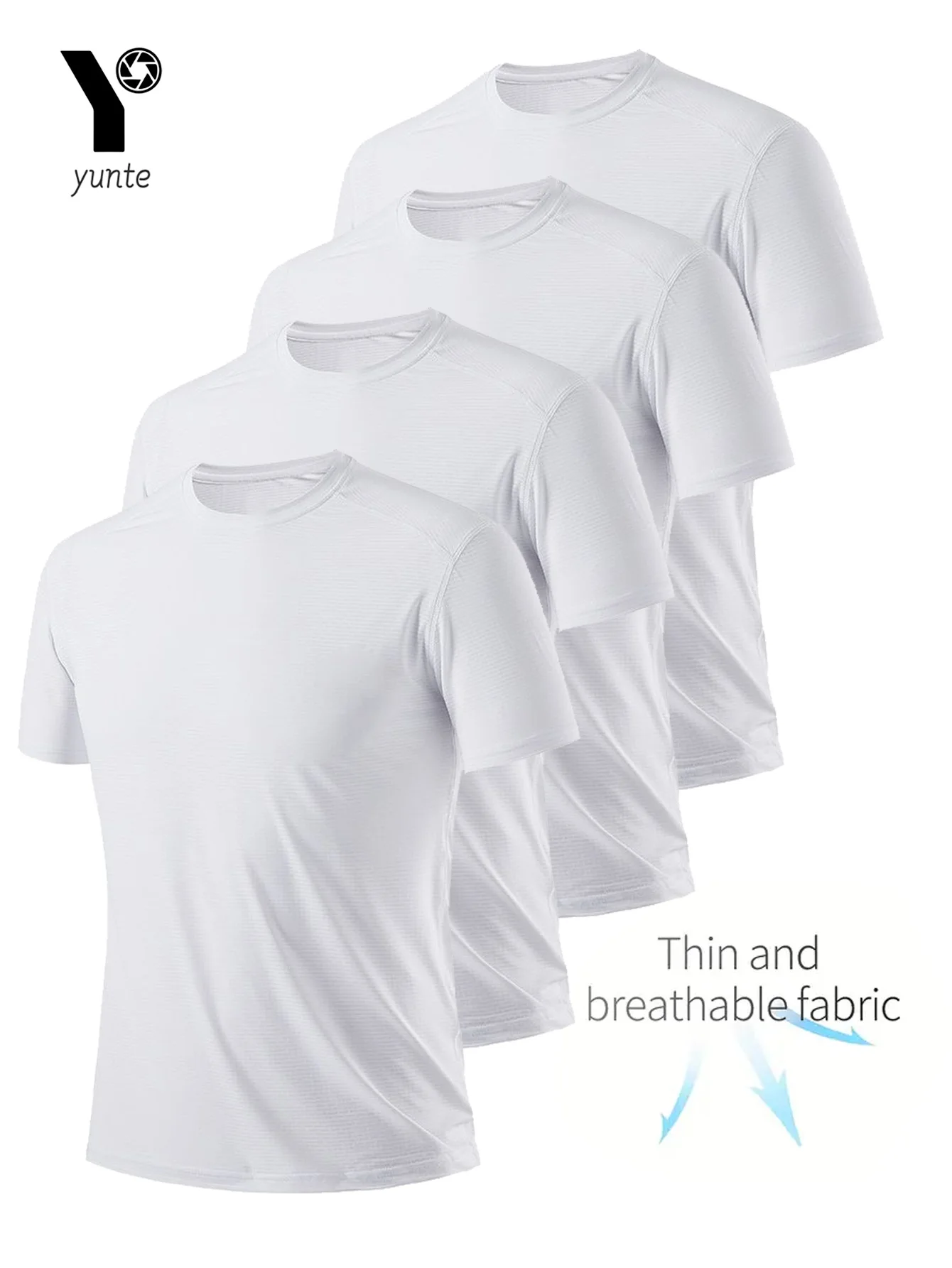 Round Neck T-Shirt 4-Pack White Ultra-Light Men\'s Quick Drying Breathable Sweat-Absorbent Shirt Suitable for Fitness Gym and Run