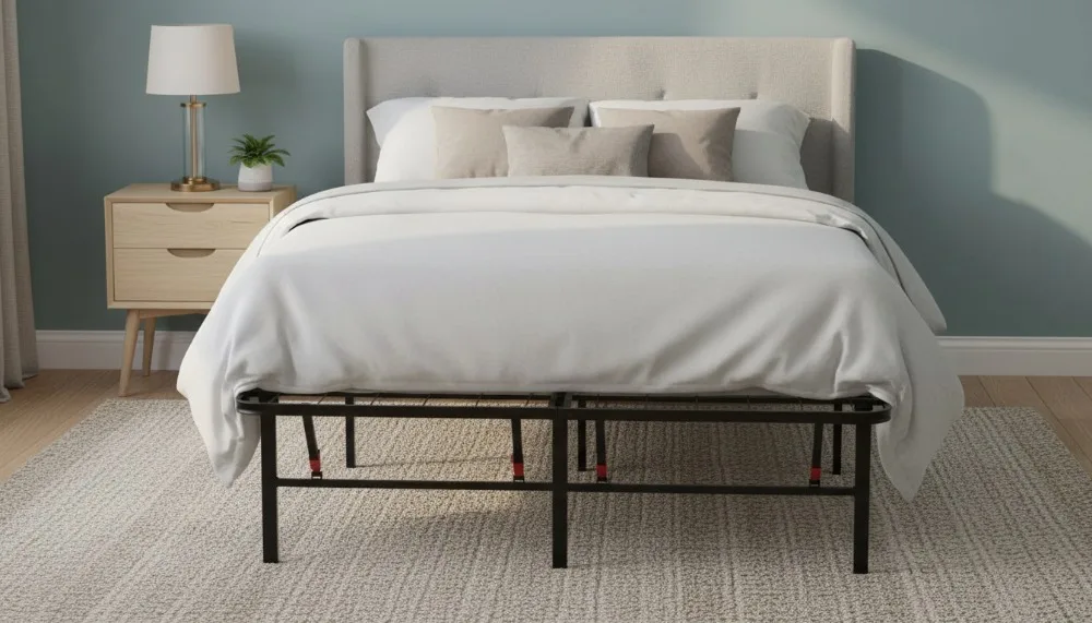 

Foldable Twin Bed Frame with Storage, Sturdy Steel Platform, Tool-Free Setup, 14-Inch Height, Black