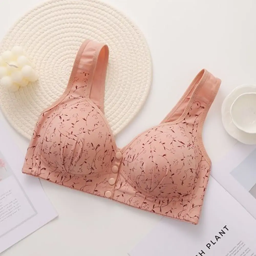 Comfortable Women Bras for Older Women Convenient Breathable Front Close Button Cotton Bras Full Cup Widened Shoulder Straps