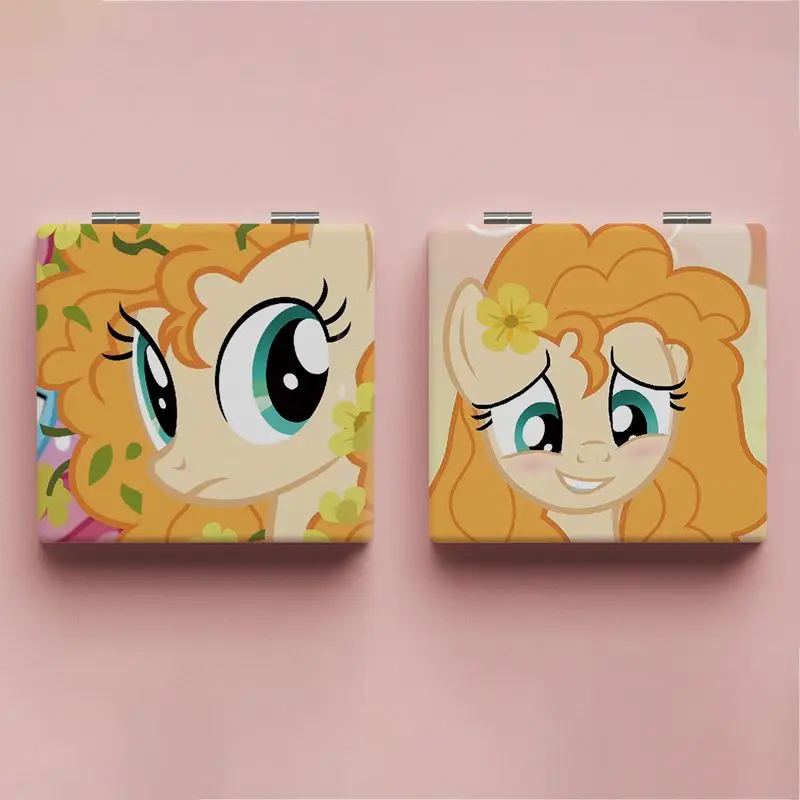 Kawaii My Little Pony Makeup Mirror Fluttershy Apple Jack Cartoon Anime Folding Double Sided Mirror Portable Mini Gift Kids Toy