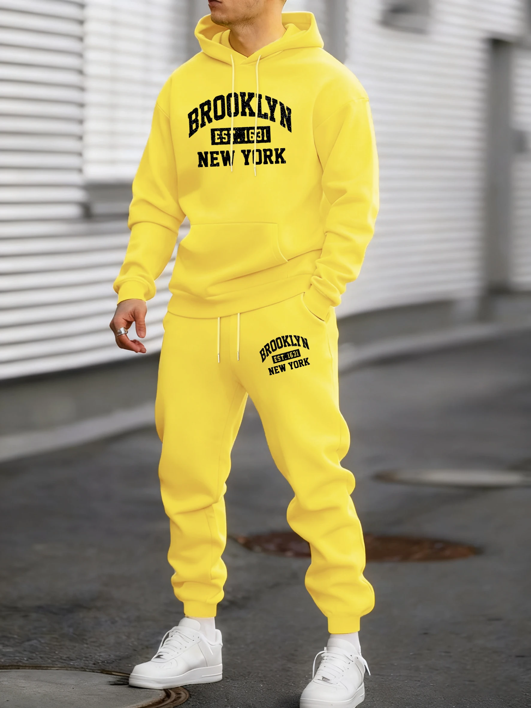 

Brooklyn New York City Design Male Fashion Suits Fleece Casual Simple Pants Autumn Loose Clothing Unisex Retro Long Sleeve