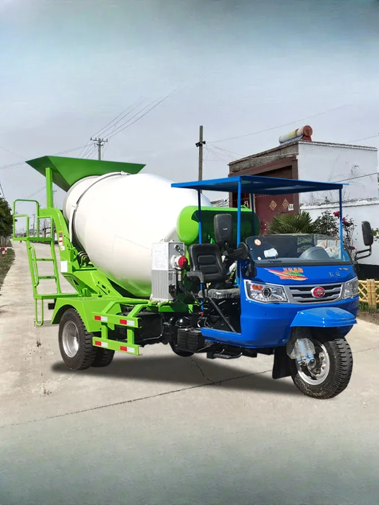 Small concrete mixer truck for construction site, fully automatic tank body, three wheeled commercial mixed transportation