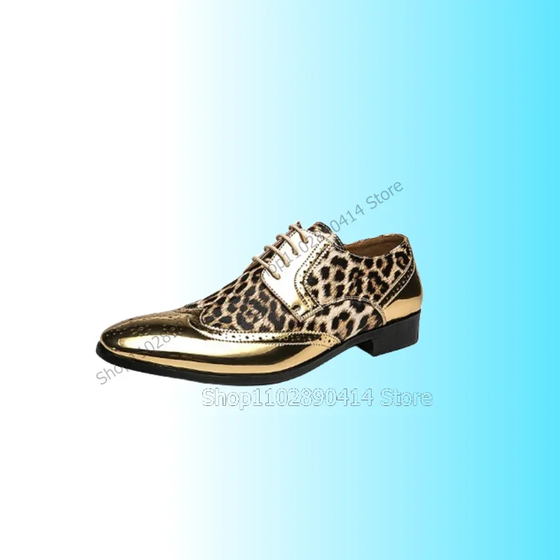 Scarpe da uomo con cinturino con design intagliato con stampa leopardata argento Scarpe da uomo con lacci alla moda Scarpe casual da uomo da ufficio fatte a mano di lusso