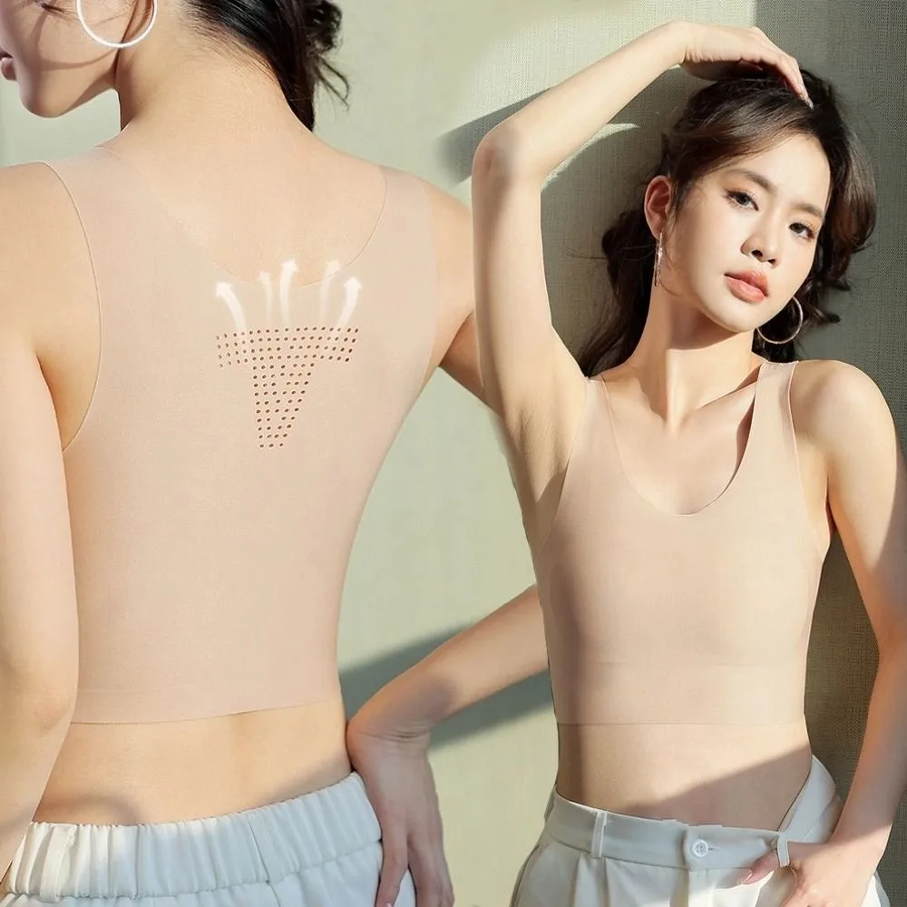 Solid Color Ice Silk Wireless Bra Slim U Neck Underwear for Women Ultra-thin Lingerie Girls Seamless Bra Sport