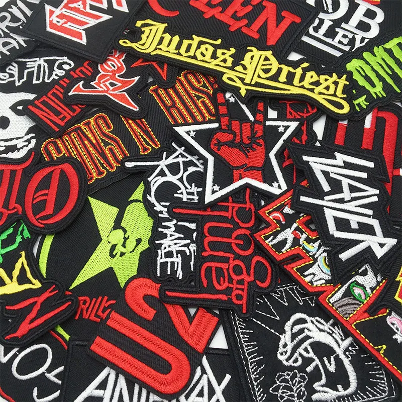 27pcs/lot Music Rock Band Patches Clothes DIY Iron on Embroidered Patches for Clothing Jacket Jeans Stickers Appliques Stripes