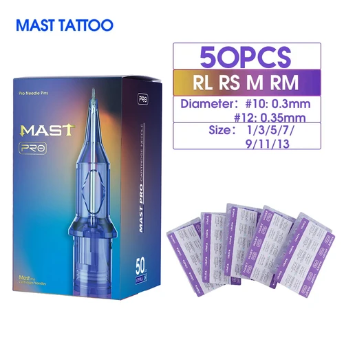 Imagen 1 del producto 50 unids/caja tamaño mixto RL/RS/RM/M mástil tatuaje PRO cartucho agujas permanentes para suministro de máquina de tatuaje 0,3mm/0,35mm