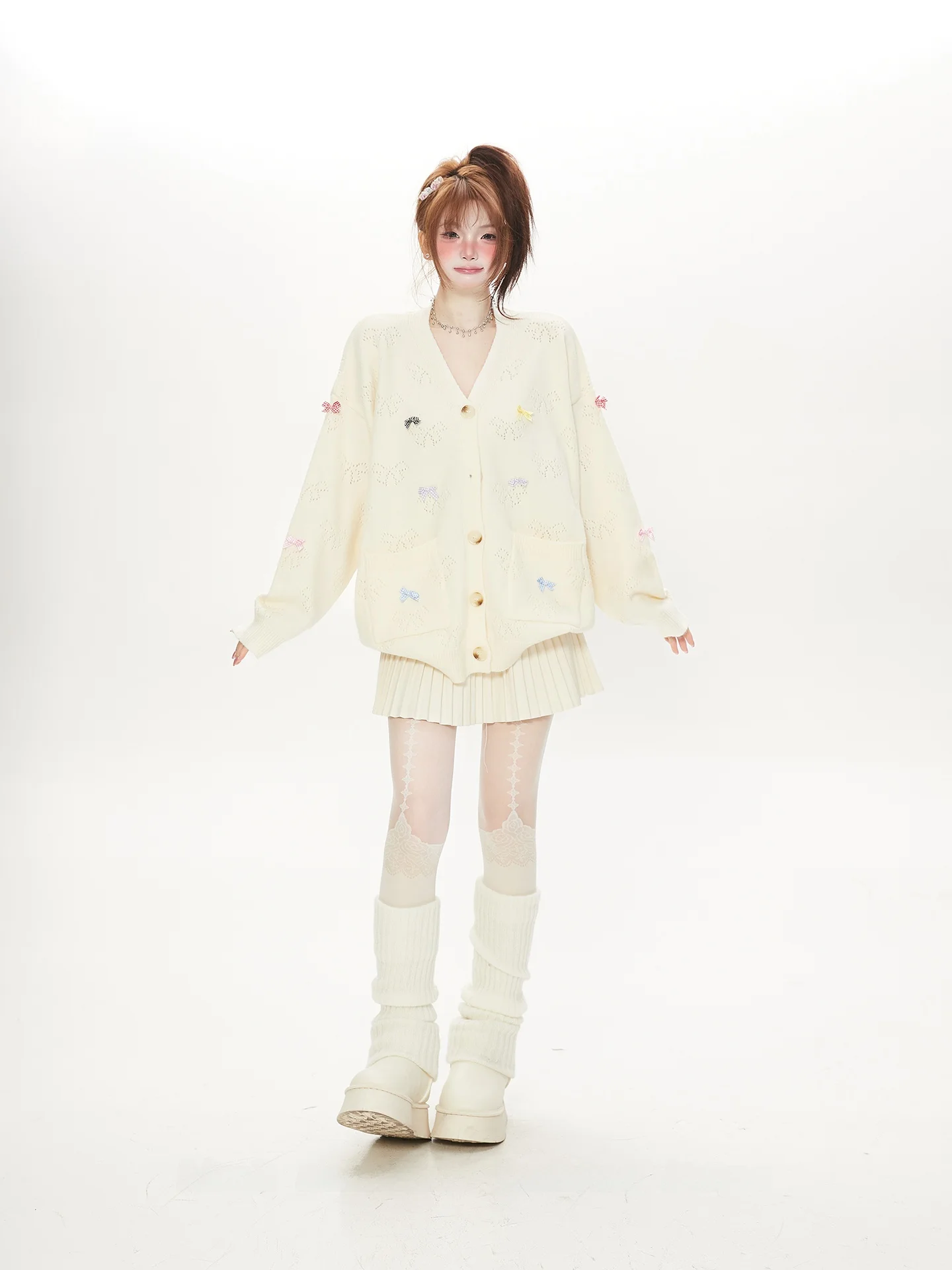 

Шикарный корейский вязаный свитер-кардиган с узлами и цветочным узором для женщин, весна-осень, милый и красивый вязаный топ