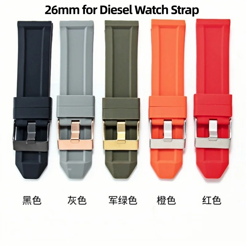 26mm Comfortable Silicone Wrist Watch Band For Diesel DZ4323 DZ1657 DZ4318 DZ7395 DZ7370 Red Devil Watch Strap