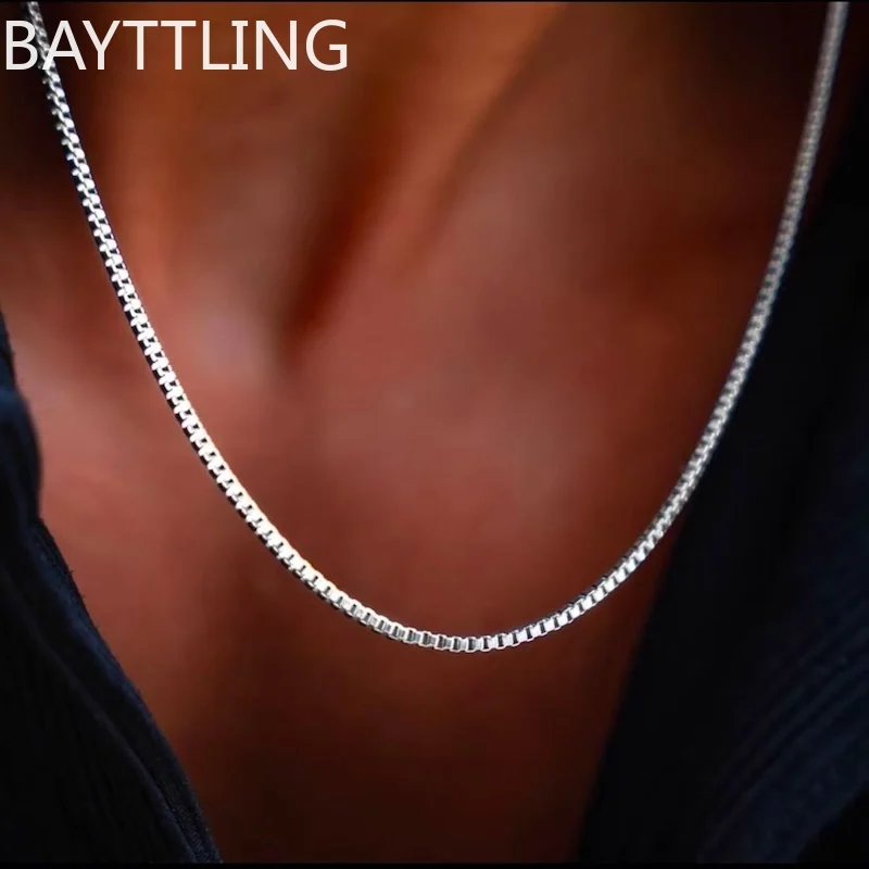 Women's 925 Sterling Silver Box Chain Necklace, Charm Accessory