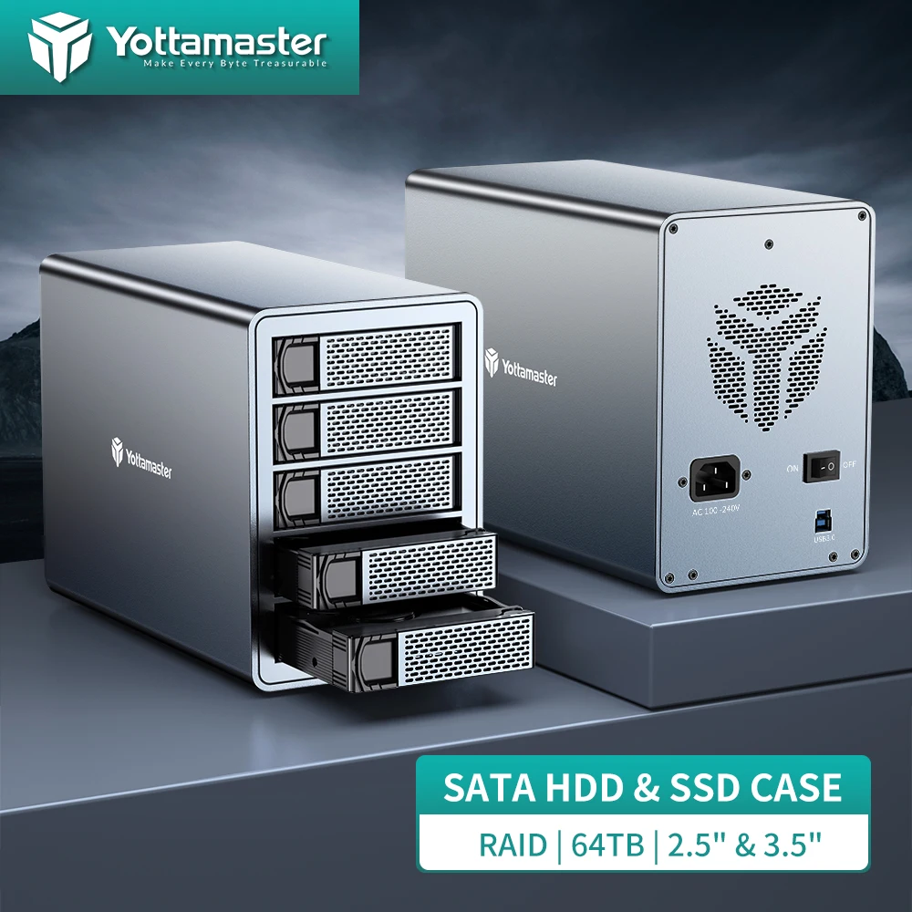 Yottamaster 5 Bay Hard Drive Enclosure Type-C USB3.1 (GEN2) External HDD Enclosure Support 2.5\