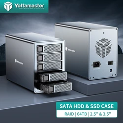 【-$10CODE:AEBF91】Yottamaster 5 베이 하드 드라이브 인클로저, C타입 USB3.1 (GEN2) 외장 HDD 인클로저 지지대, 2.5 인치, 3.5 인치 SATA SSD, 270TB 데이터 스토리지