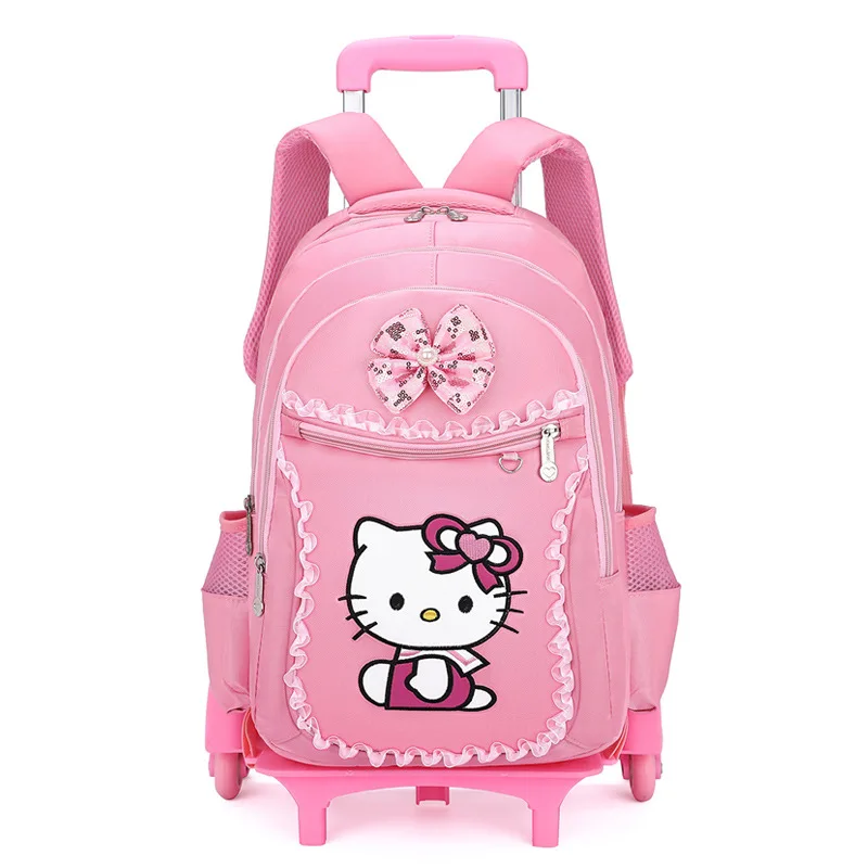 Anime Hello Kitty\'s torba szkolna na kółkach plecak studencki na kółkach o dużej pojemności przenośny wodoodporny prezent dla dziewczynki do noszenia