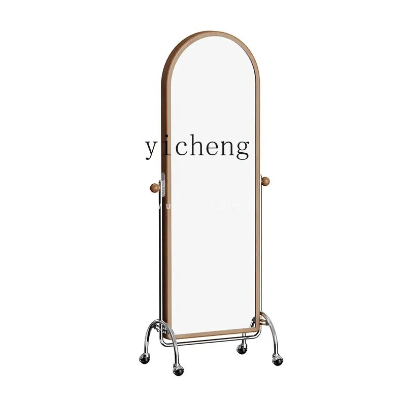 Arch-Shaped Magazine Bookshelf Solid Wood Full-Length Mirror Floor Mirror with Wheels Stainless Steel Dressing Mirror