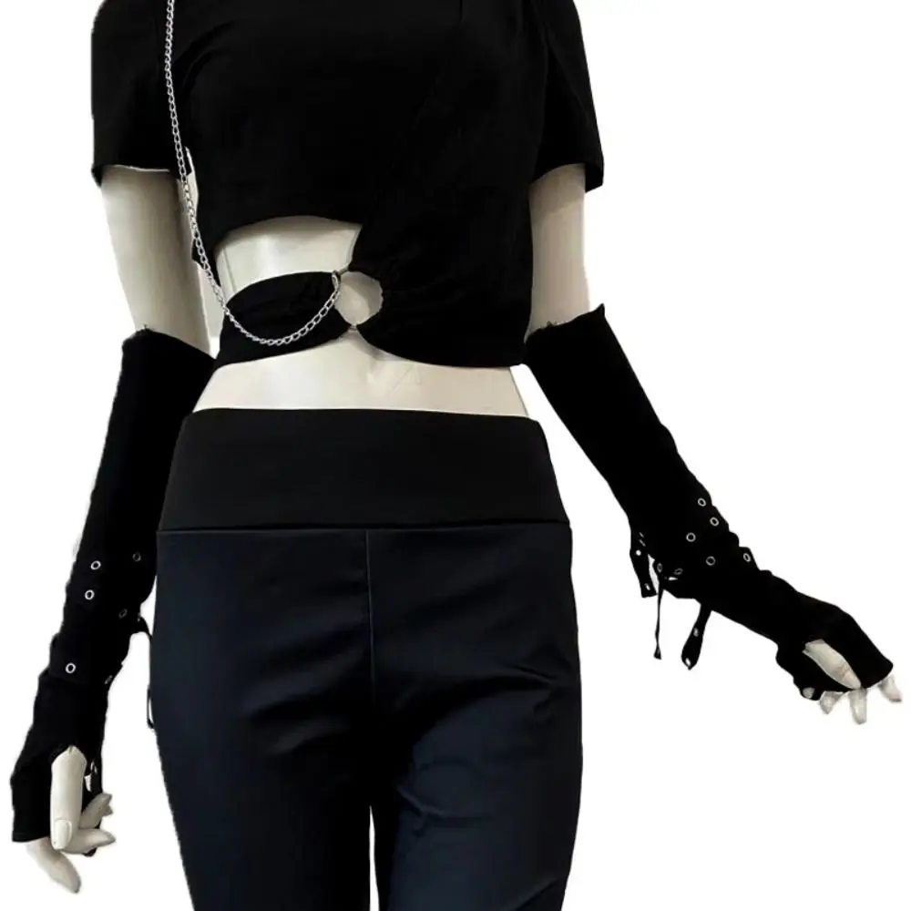 1 คู่ Cool Black Gothic Sun-ป้องกันแขน Punk Unisex แขนอุ่น Harajuku Half-fingered ถุงมือ Cuff พร้อมหัวเข็มขัด Ninja